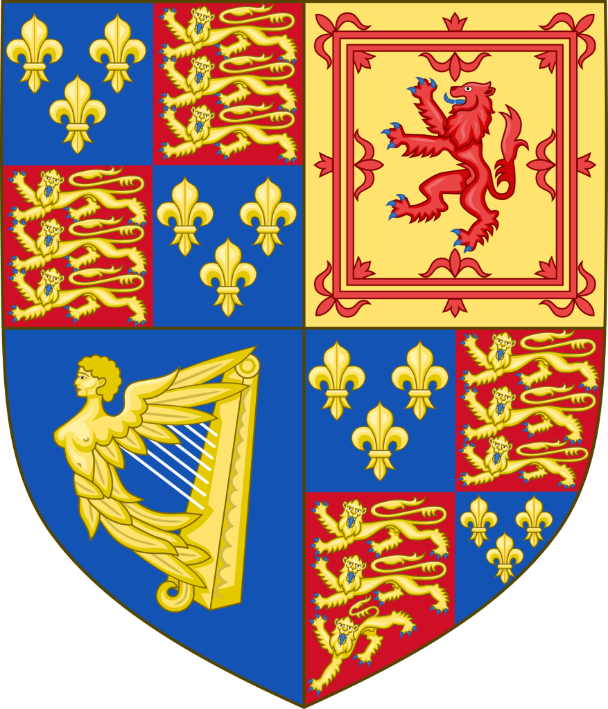 1702 ~ 1707. Anne inherited the throne upon the death of William III, and the royal arms returned to the 1603 version. She was the last monarch of an independent Kingdom of England and the first monarch of Great Britain.